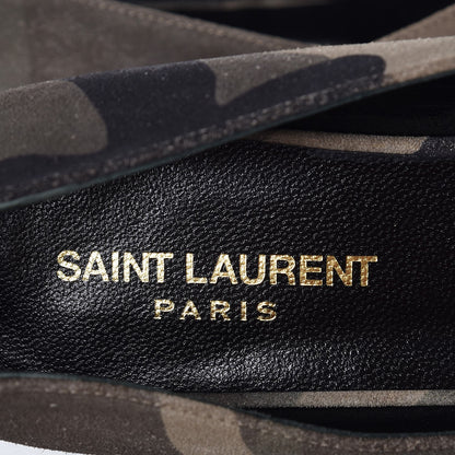 Saint Laurent Suede Camouflage Print Paris 10 Decolete Ballerina Flats 36 Green 8 of 16