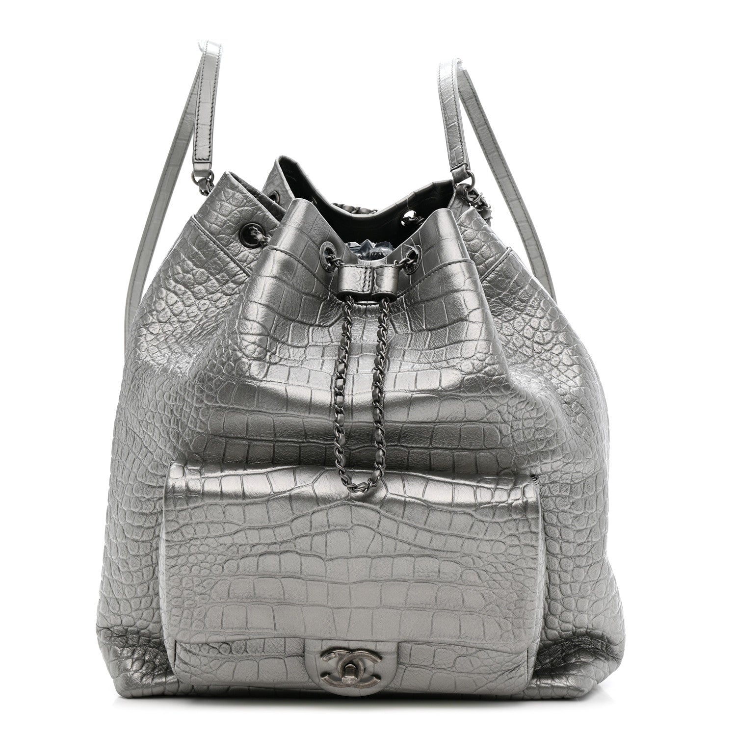 Chanel Metallic Calfskin Crocodile Embossed Large Backpack Silver 1 of 10