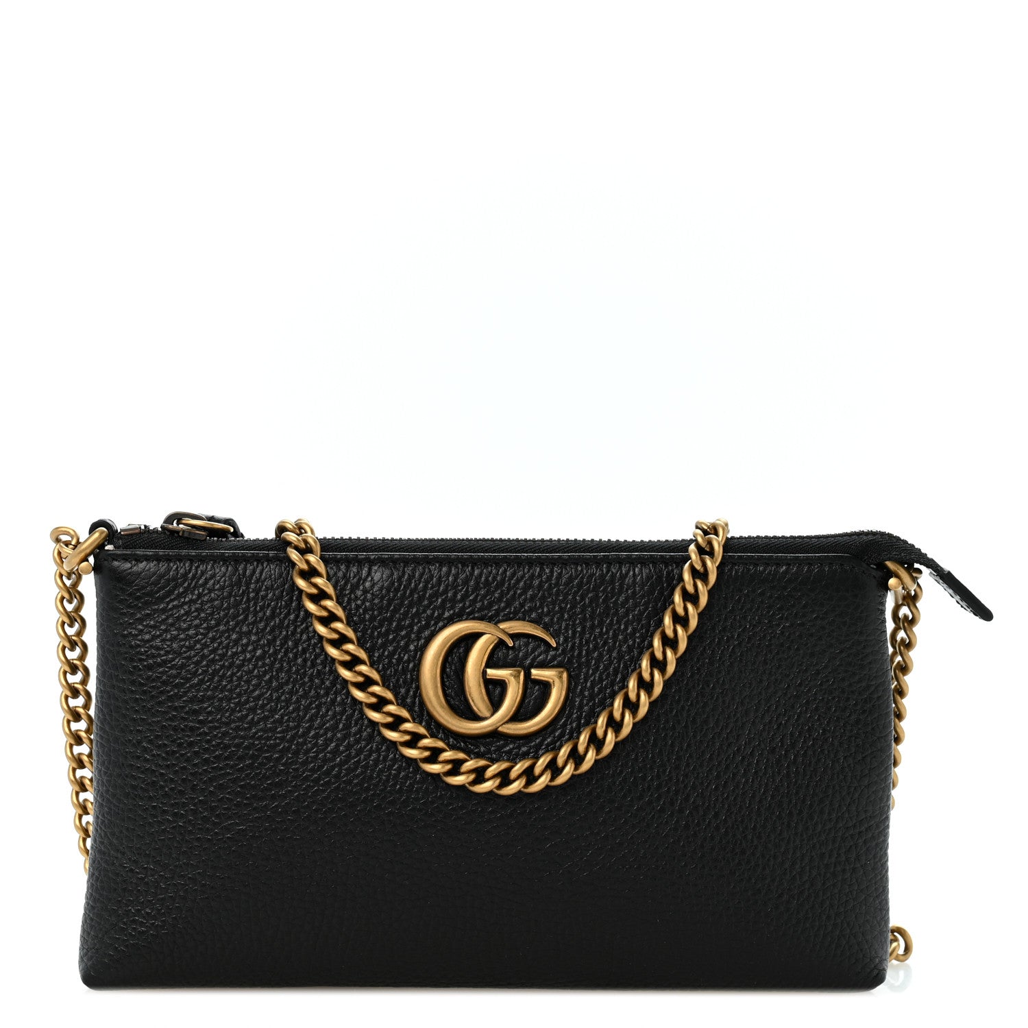 Gucci Pebbled Calfskin GG Marmont Zip Chain Bag Black 1 of 10