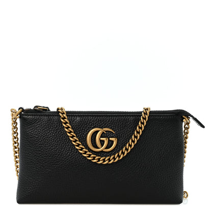 Gucci Pebbled Calfskin GG Marmont Zip Chain Bag Black 1 of 10
