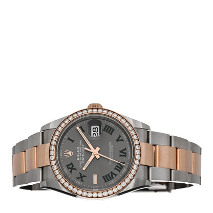 Rolex Stainless Steel 18K Everose Gold Diamond Bezel 36mm Oyster Perpetual Wimbledon Datejust Watch Slate 126281RBR 2 of 5