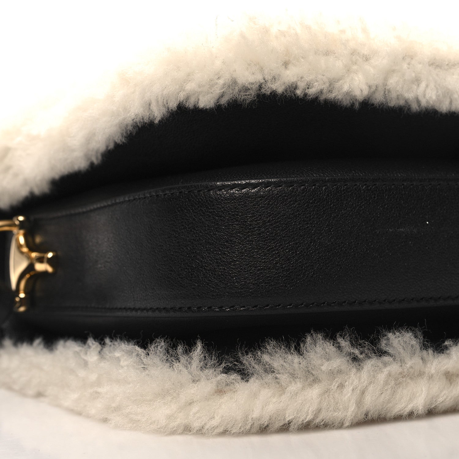 Gucci Sakai Be Green Calfskin Shearling Horsebit 1955 Shoulder Bag Black 10 of 11