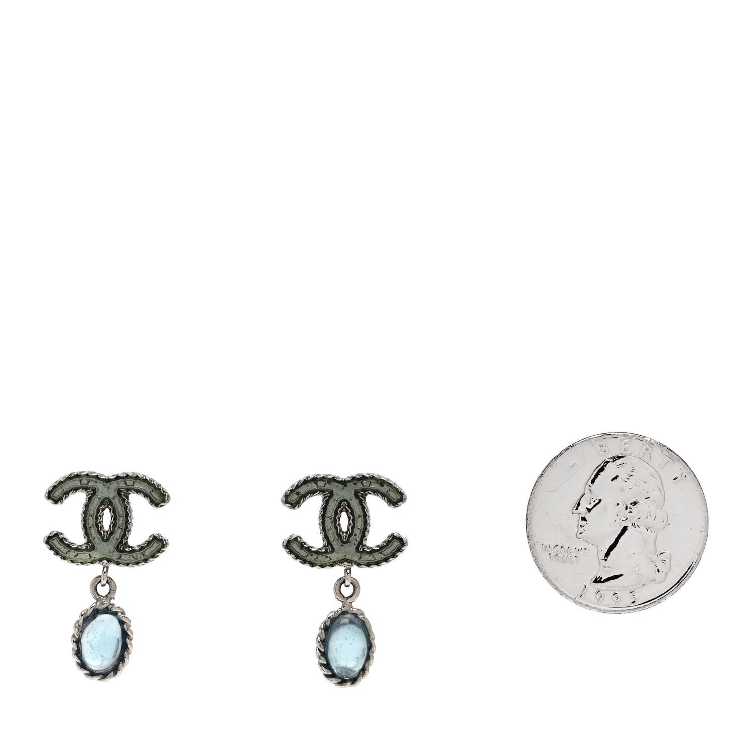 Chanel Resin CC Drop Earrings Blue Silver 2 of 4
