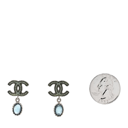 Chanel Resin CC Drop Earrings Blue Silver 2 of 4