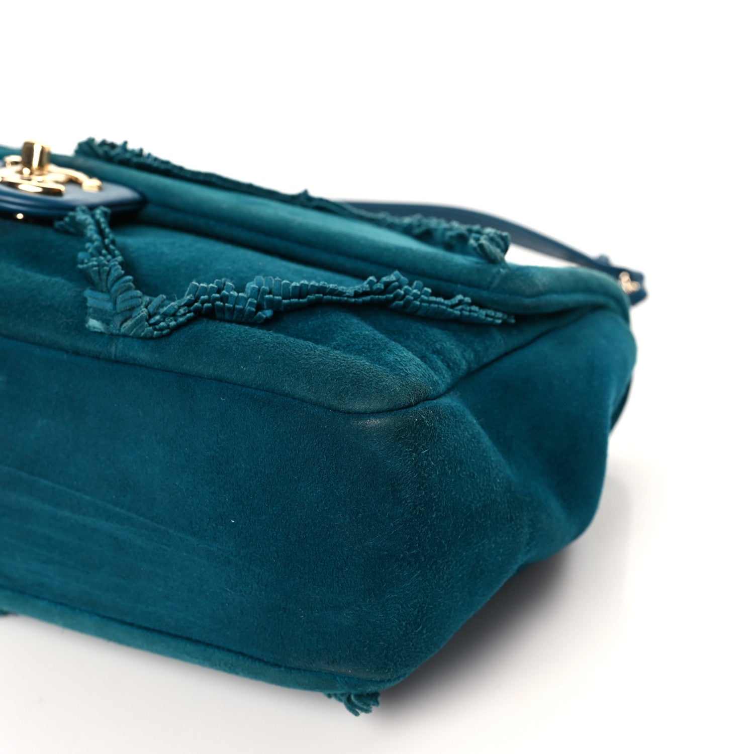 Chanel Suede Goatskin Diamond Fringe Flap Bag Blue 9 of 10