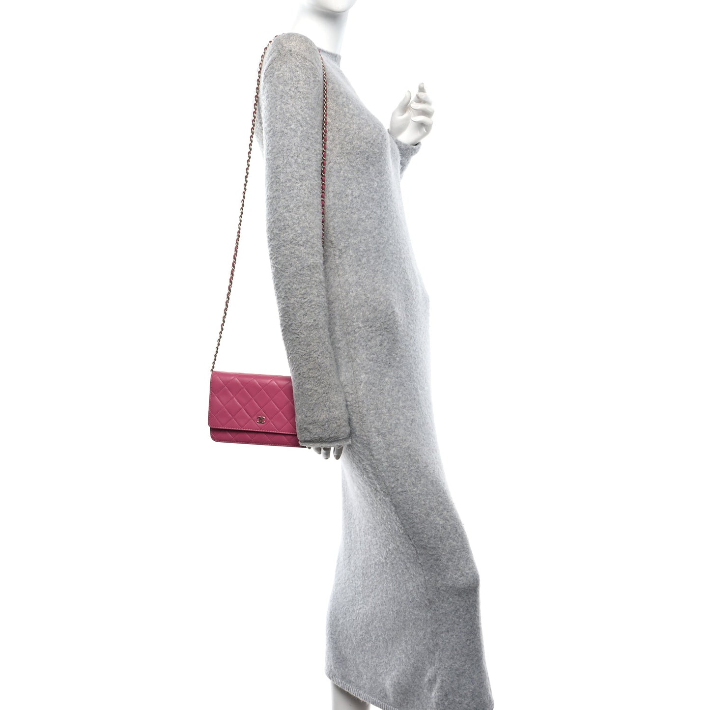 Lambskin Quilted Wallet On Chain WOC Pink