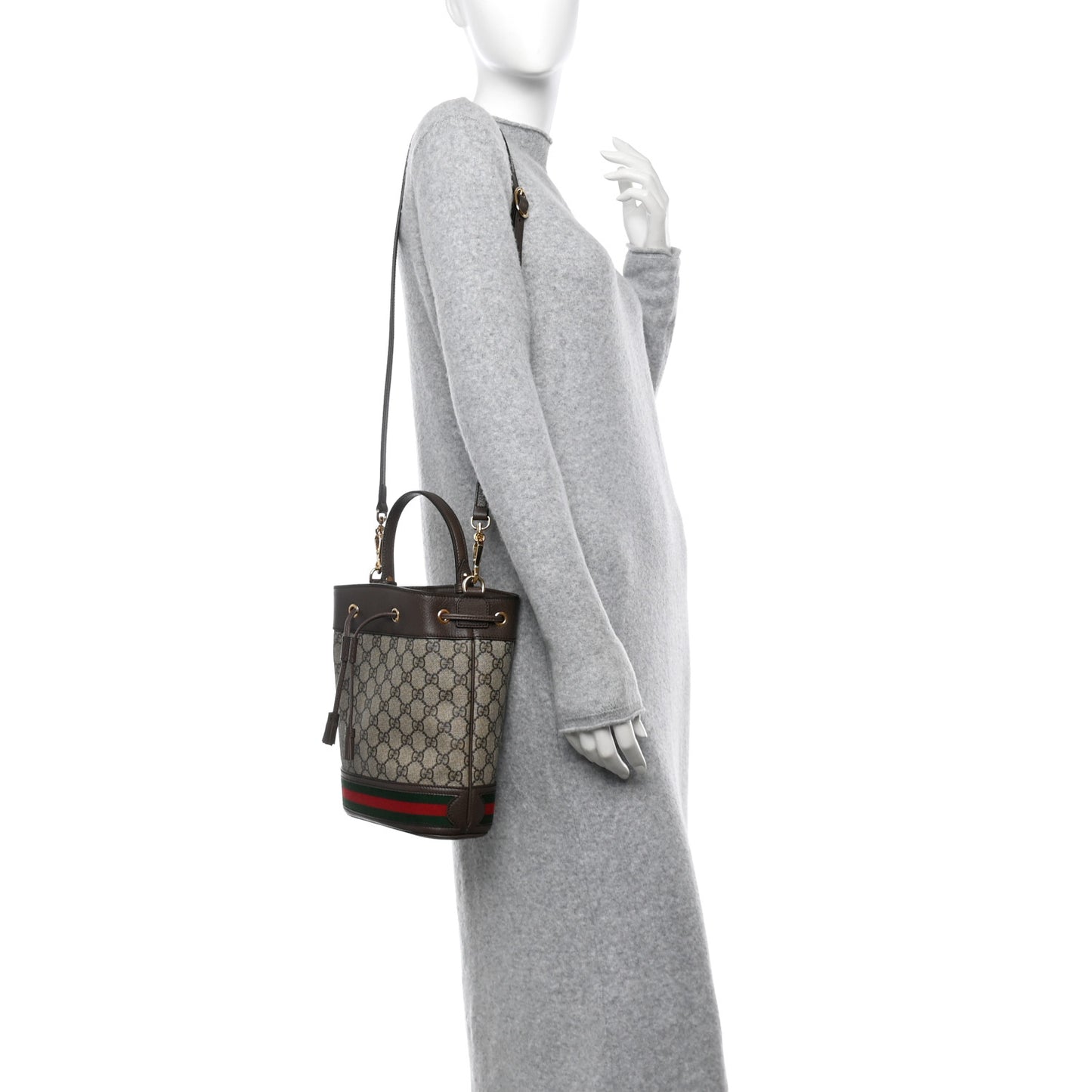 GG Supreme Monogram Web Small Ophidia Bucket Bag Brown