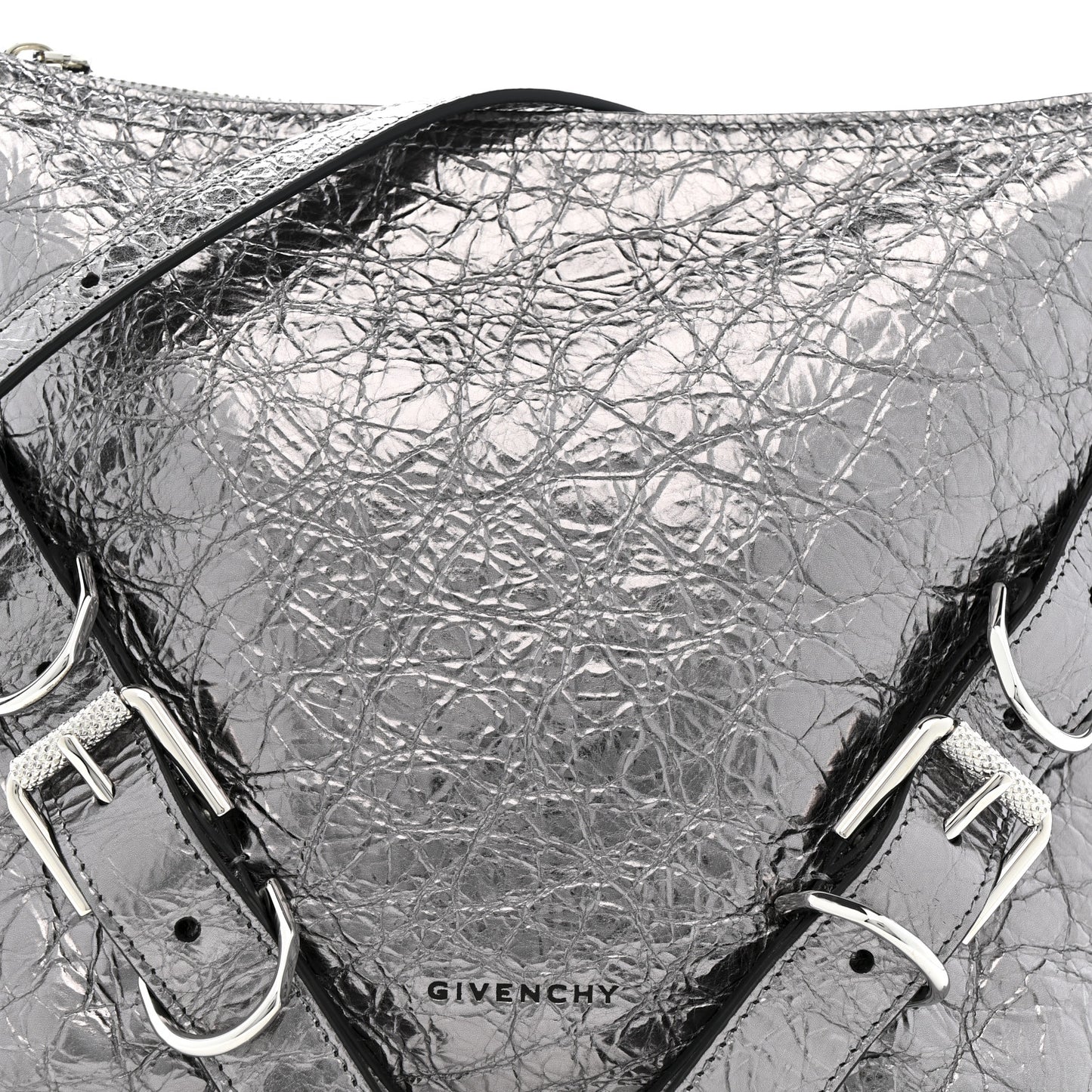 Metallic Calfskin Small Voyou Bag Silver