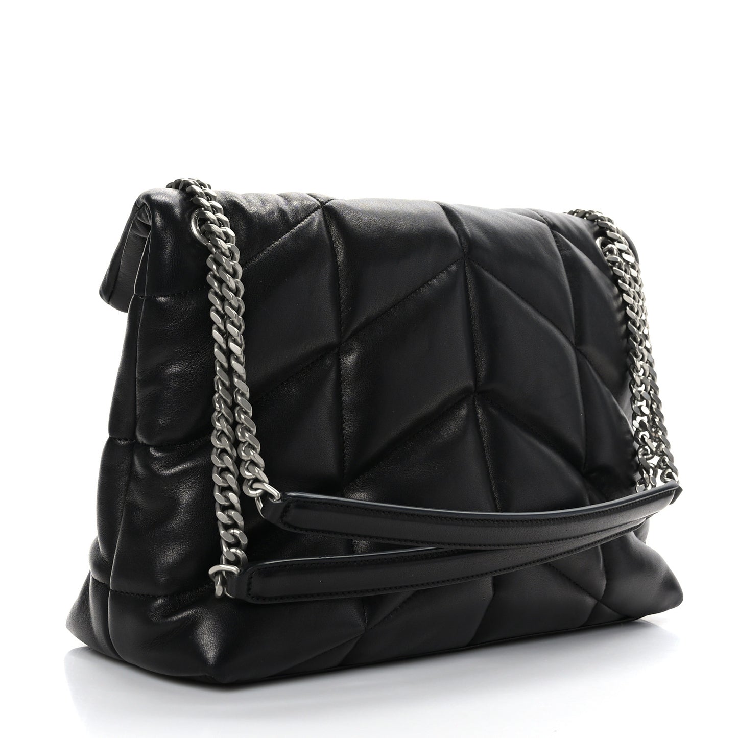 Lambskin Quilted Medium Loulou Puffer Monogram Chain Satchel Black