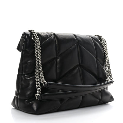 Saint Laurent Lambskin Quilted Medium Loulou Puffer Monogram Chain Satchel Black 3 of 9