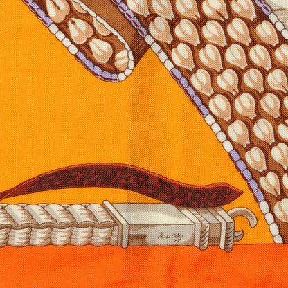 Hermes Cashmere Silk Ceintures et Liens Shawl 140 Orange Bouton D'or Mauve 10 of 16