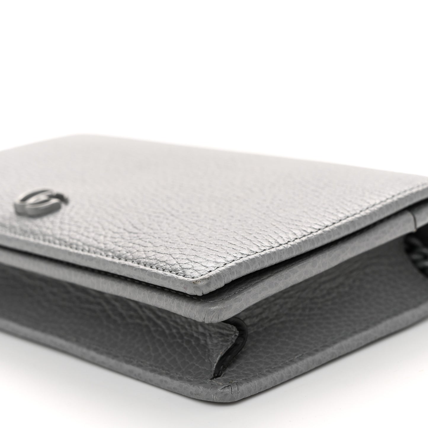 Dollar Calfskin Enamel Monochrome Mini GG Marmont Chain Wallet Deep Grey