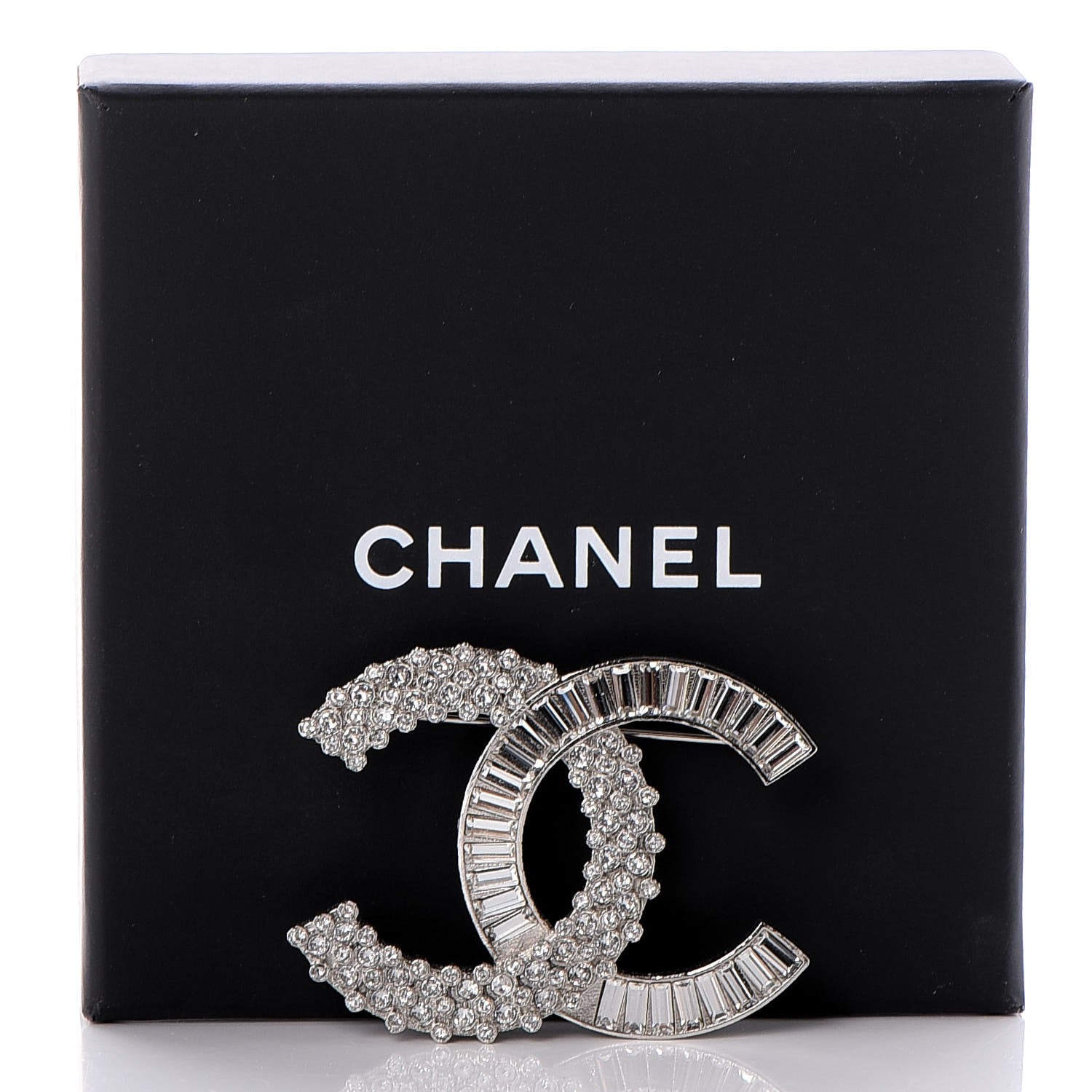 Chanel Baguette Round Crystal CC Brooch Silver 5 of 5