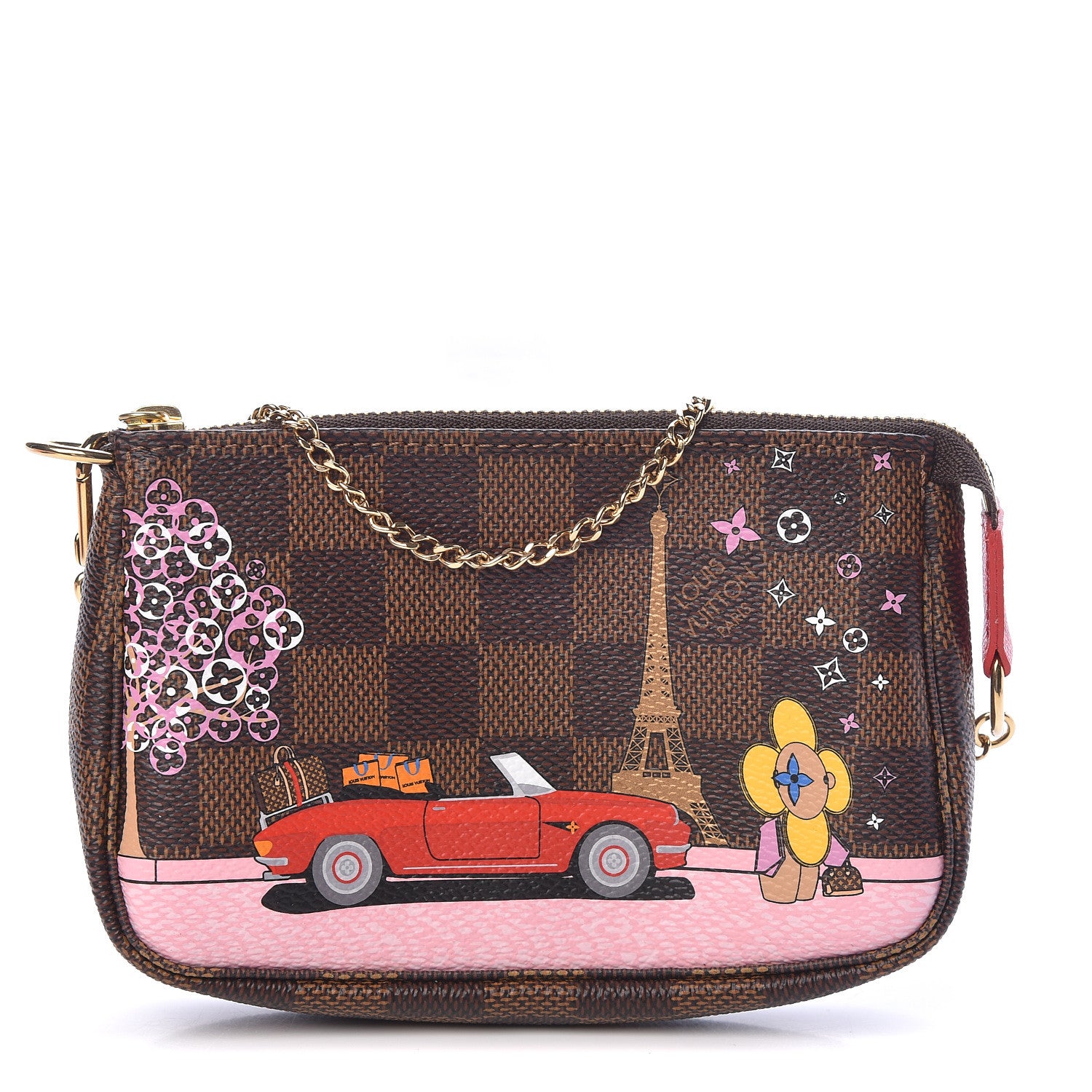 Louis Vuitton Damier Ebene 2019 Christmas Animation Mini Pochette Accessories Red 1 of 8