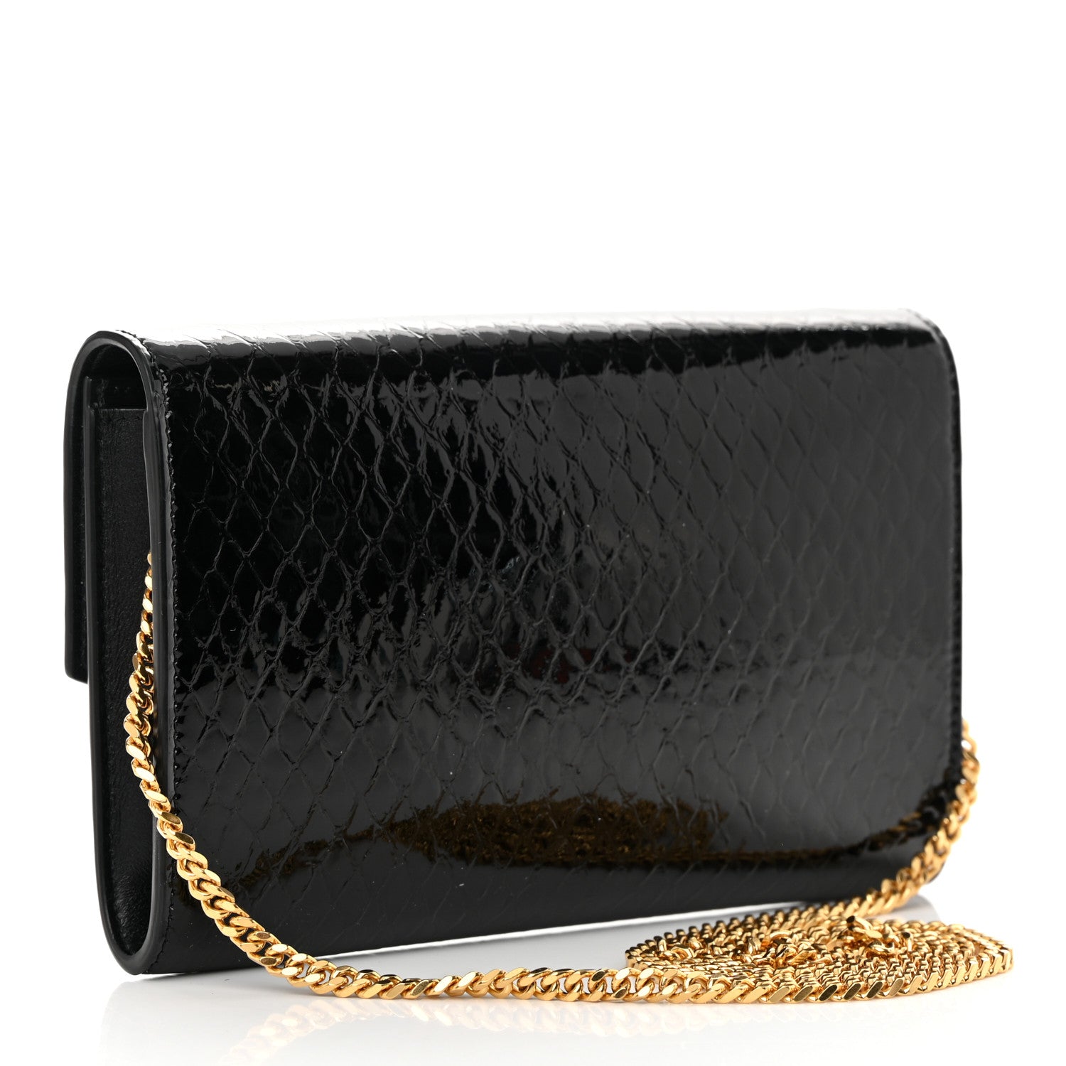 Saint Laurent Calfskin Python Embossed Monogram Uptown Chain Wallet Black 3 of 13