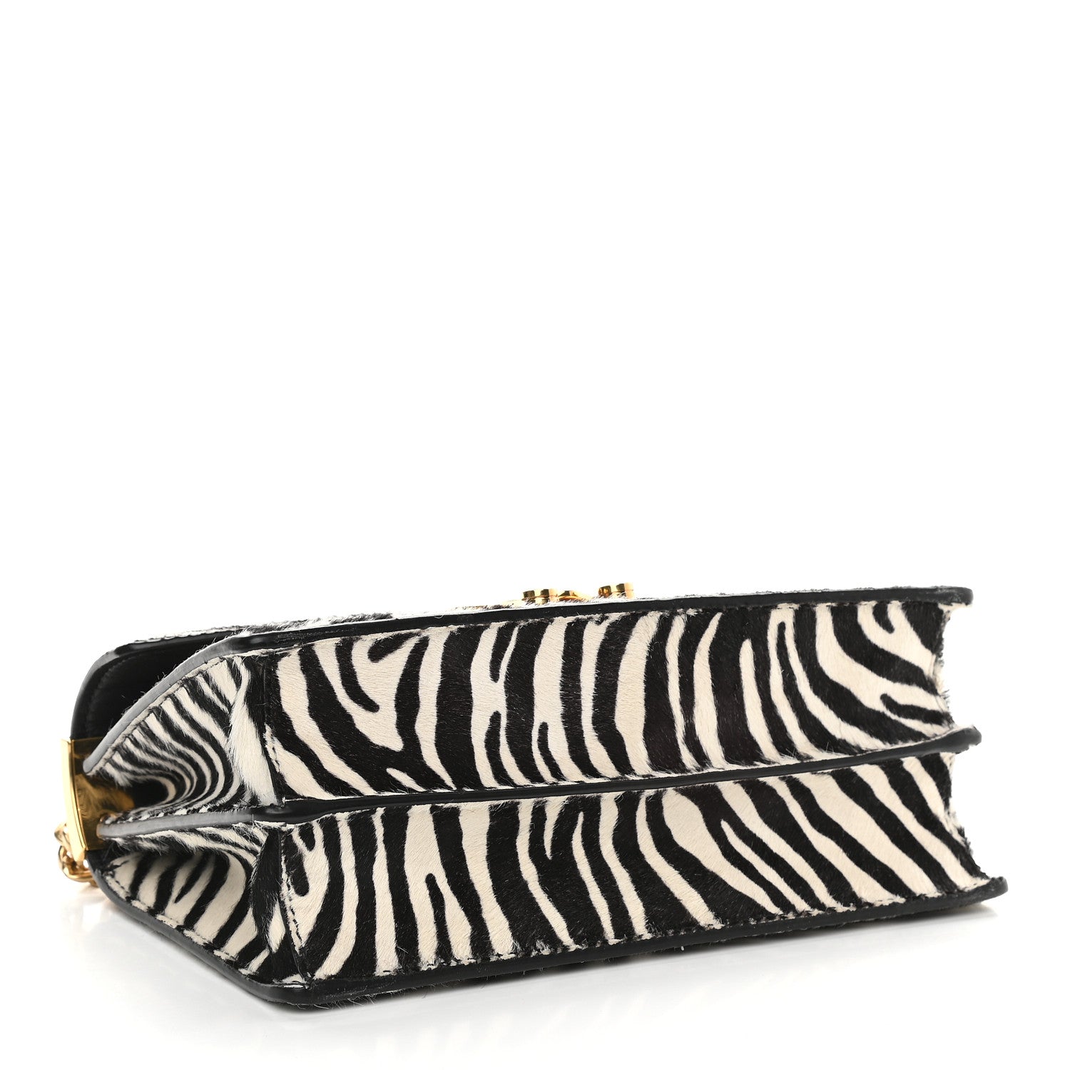 Miu Miu Pony Hair Zebra Print Confidential Logo Shoulder Bag Black White 4 of 9