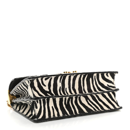 Miu Miu Pony Hair Zebra Print Confidential Logo Shoulder Bag Black White 4 of 9