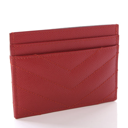 Saint Laurent Grain De Poudre Matelasse Chevron Monogram Credit Card Case New Red 2 of 6