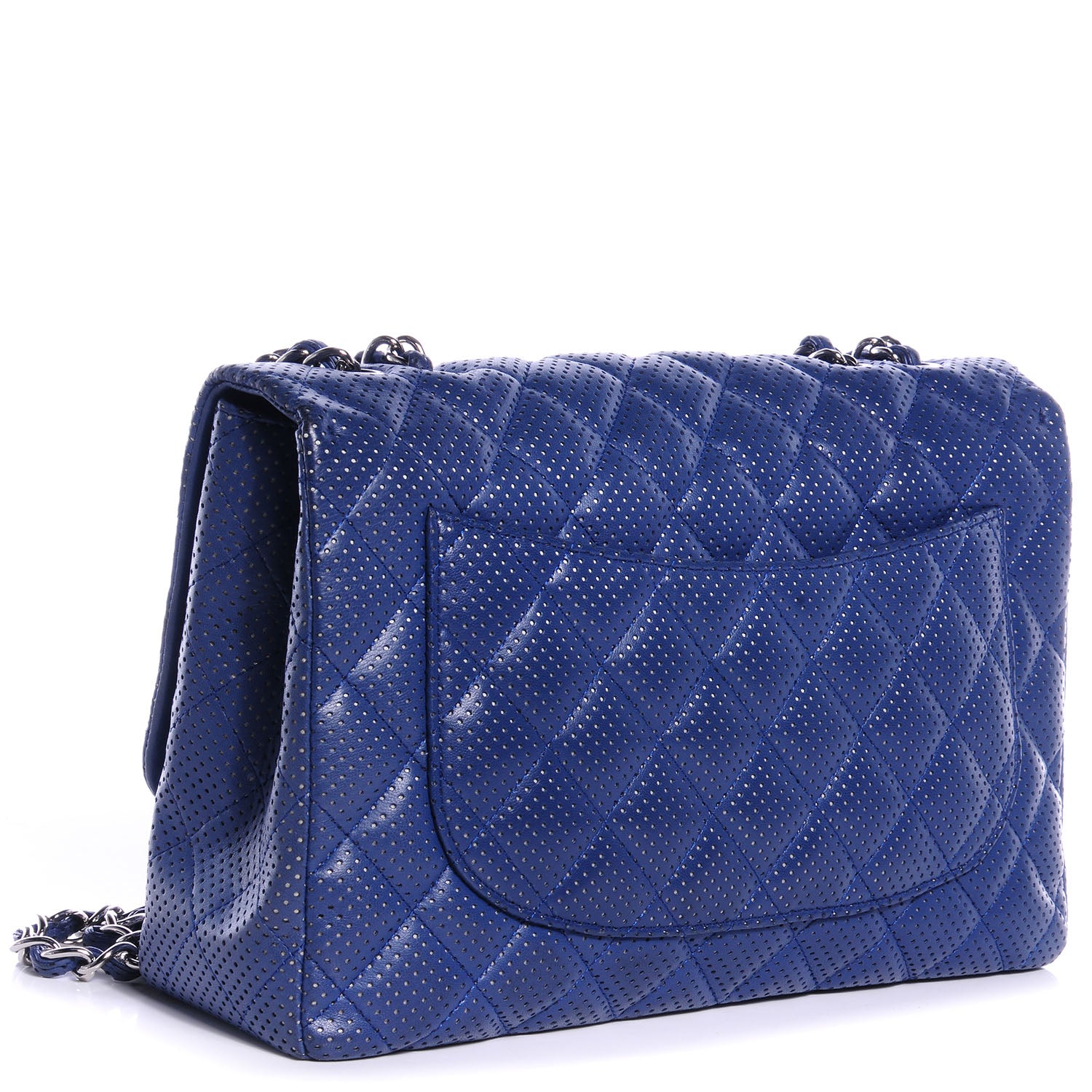 Chanel Lambskin Perforated Jumbo Single Flap Blue 3 of 8