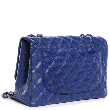 Chanel Lambskin Perforated Jumbo Single Flap Blue 3 of 8
