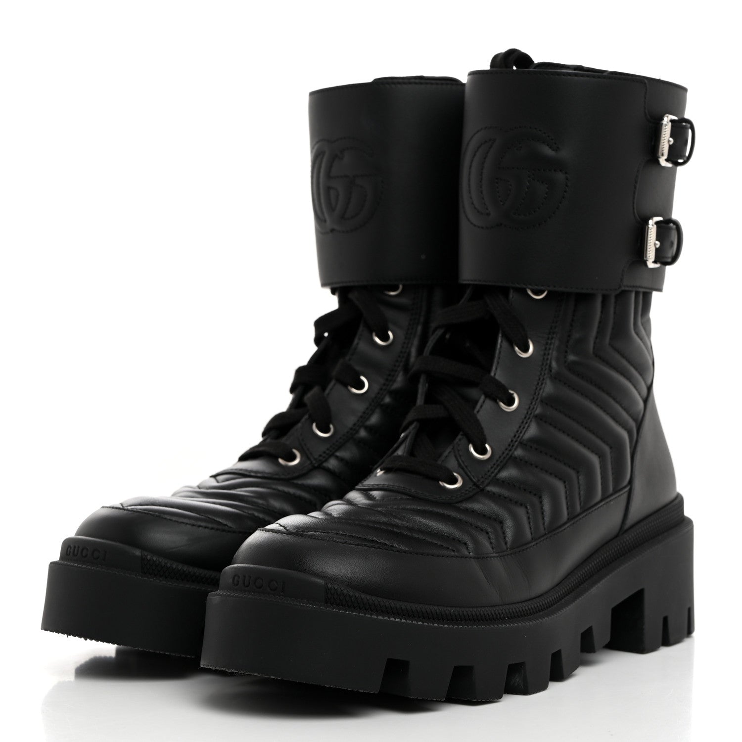 Gucci Nappa Frances GG Matelasse Platform Combat Boots 38 Black 3 of 9