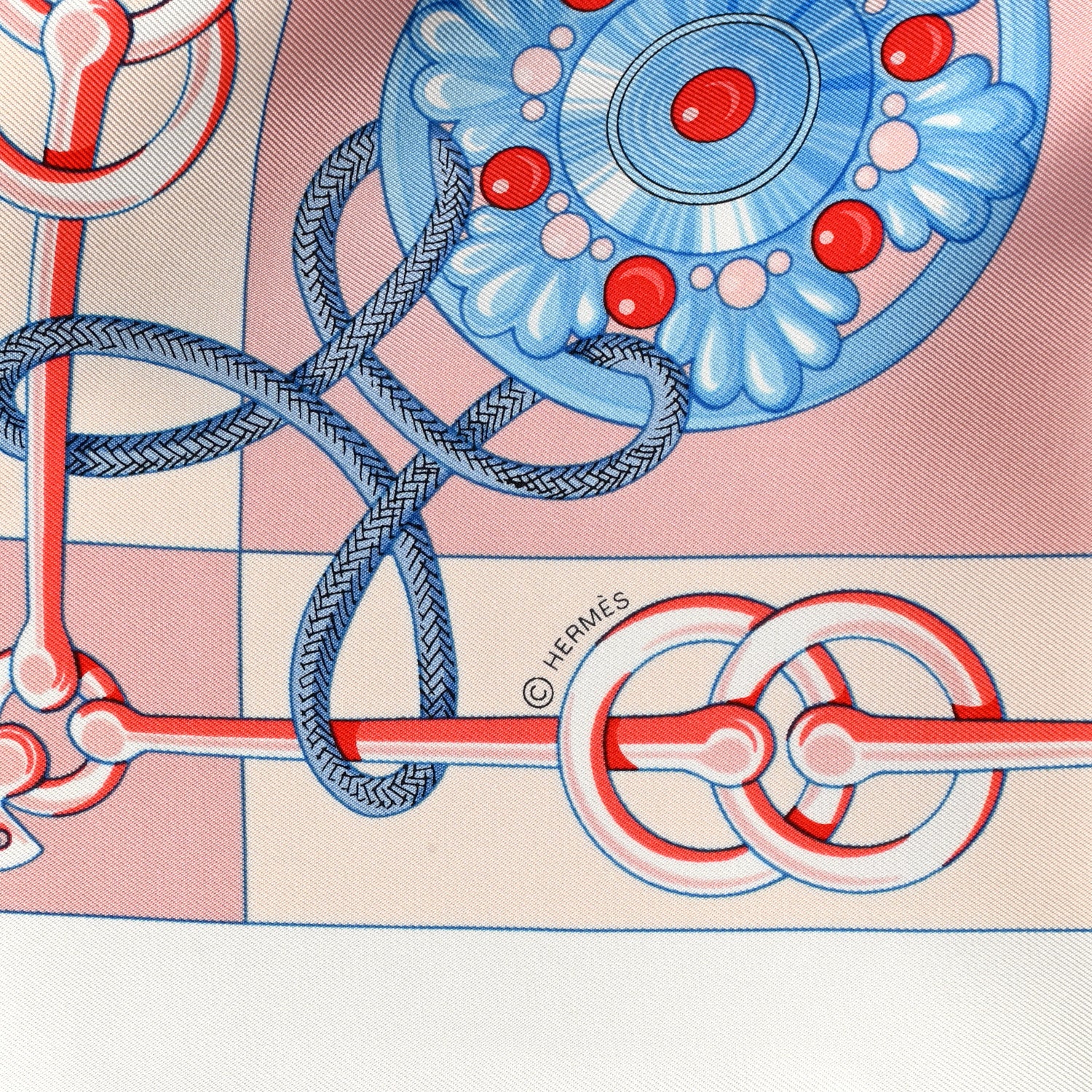 Hermes Silk Cliquetis Scarf 90 White Rose Poudre Bleu 4 of 5