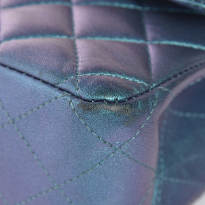 Chanel Metallic Lambskin Quilted Medium Double Flap Turquoise 11 of 14