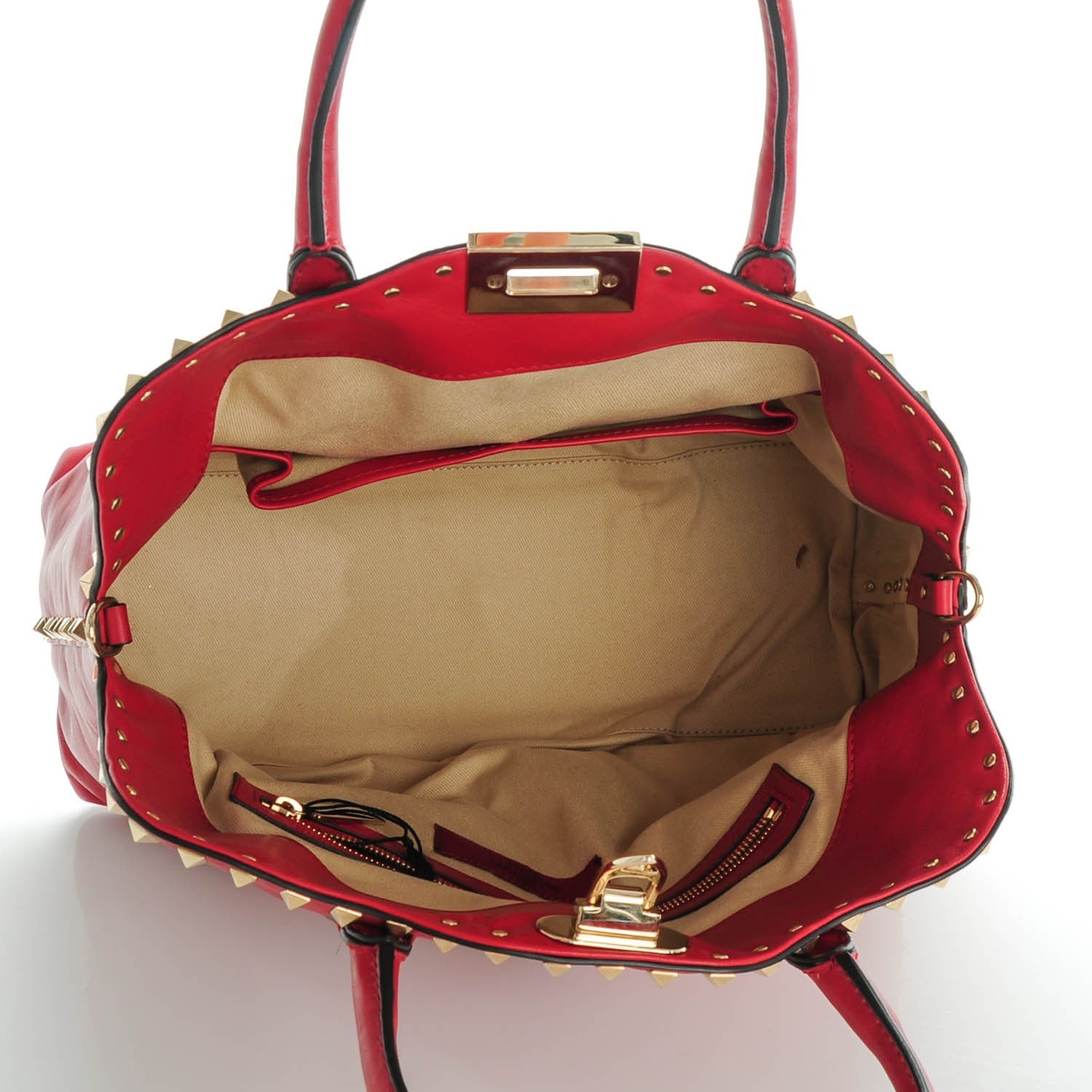 Valentino Garavani Vitello Rockstud Dome Satchel Red 5 of 7