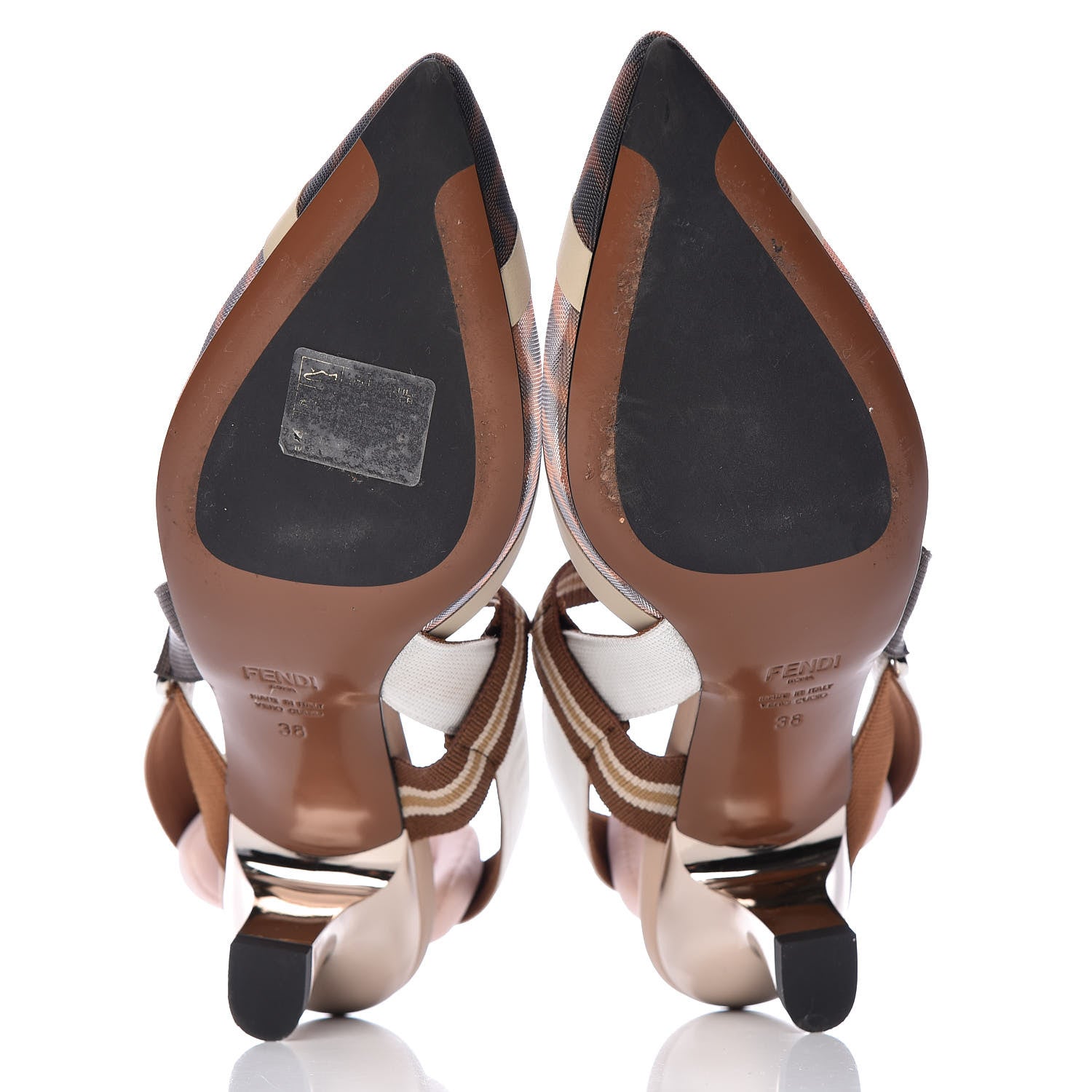Fendi Technical Mesh FF Colibri 55mm Slingback Pumps 38 Tobacco Moro Camelia Beige Caramello 11 of 28