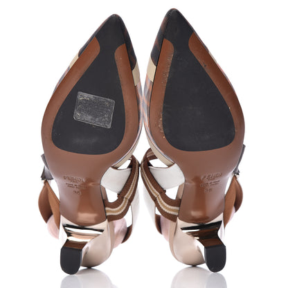 Fendi Technical Mesh FF Colibri 55mm Slingback Pumps 38 Tobacco Moro Camelia Beige Caramello 11 of 28