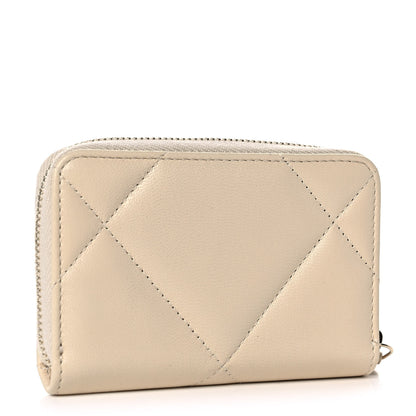 Chanel Goatskin Quilted Chanel 19 Zip Around Coin Purse Wallet Beige 3 of 11