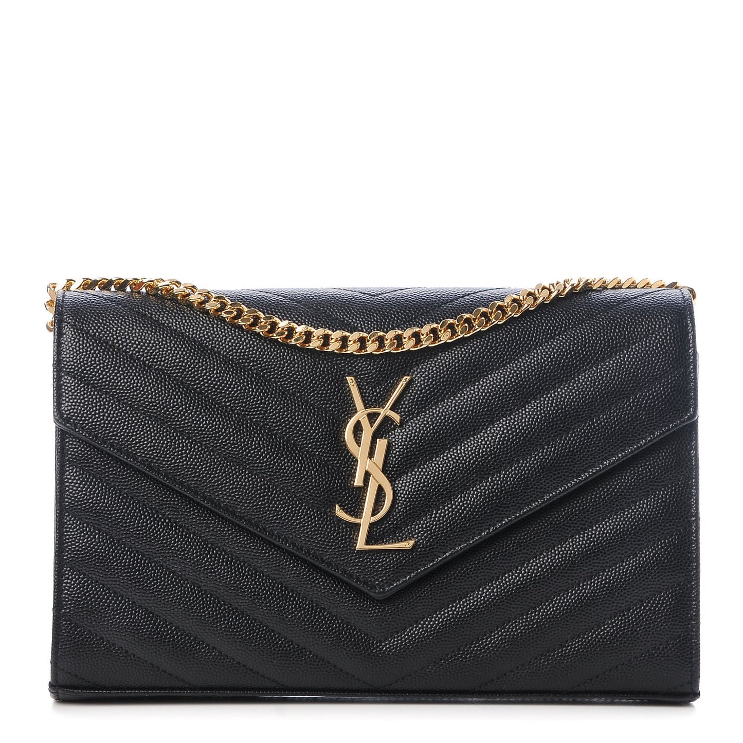 Grain De Poudre Matelasse Chevron Monogram Chain Wallet Black