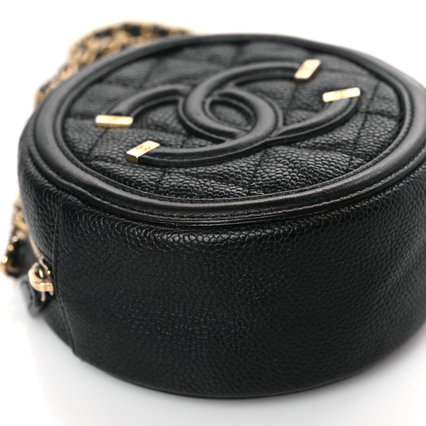 Caviar Quilted Round Filigree Crossbody Black