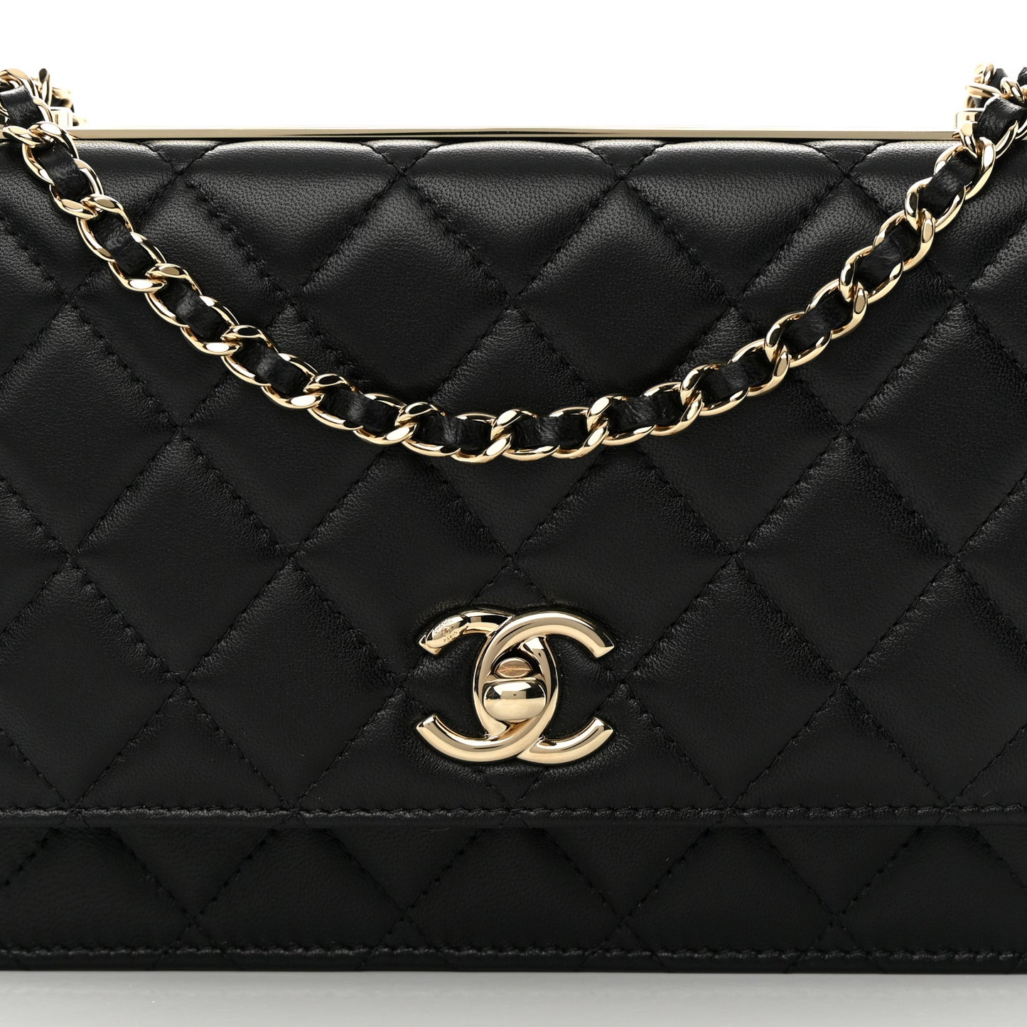 Lambskin Quilted Trendy CC Wallet On Chain WOC Black