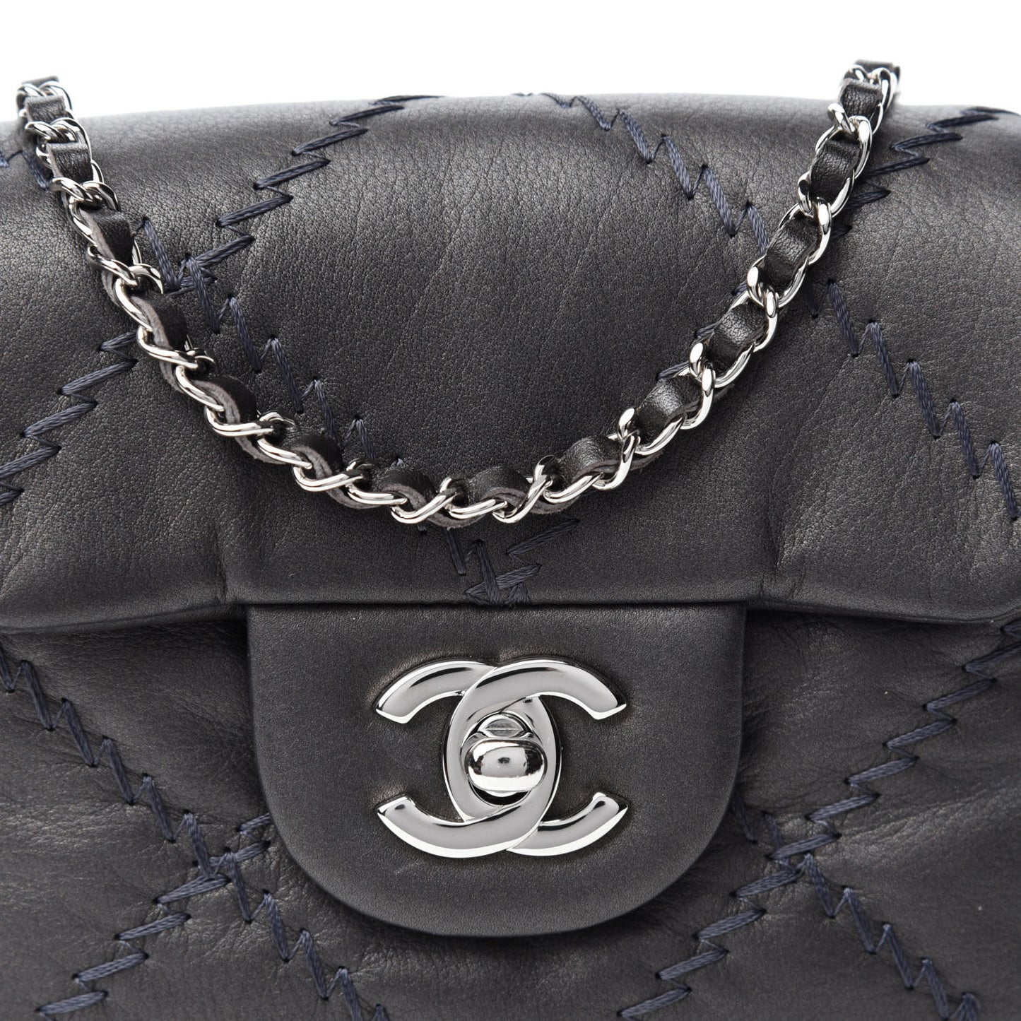 Metallic Lambskin Stitched New Mini Flap Grey