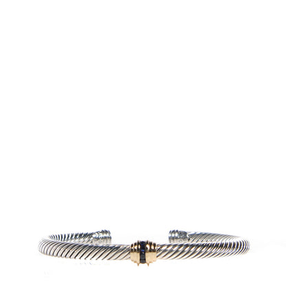 David Yurman Sterling Silver 14K Yellow Gold Blue Sapphire 5mm Cable Classics Single Station Bracelet 1 of 5