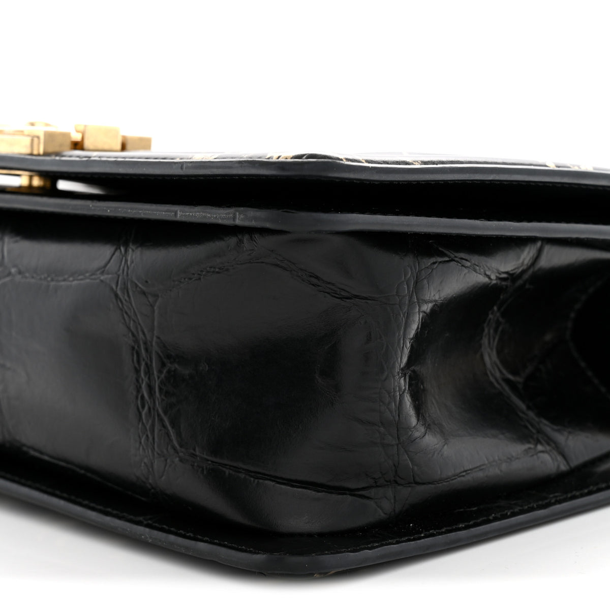 Calfskin Crocodile Embossed Graffiti Cocodile Medium Boy Flap Black