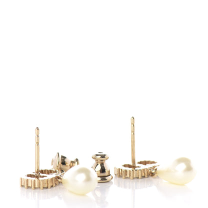 Christian Dior Pearl Crystal CD Drop Earrings Gold 3 of 3