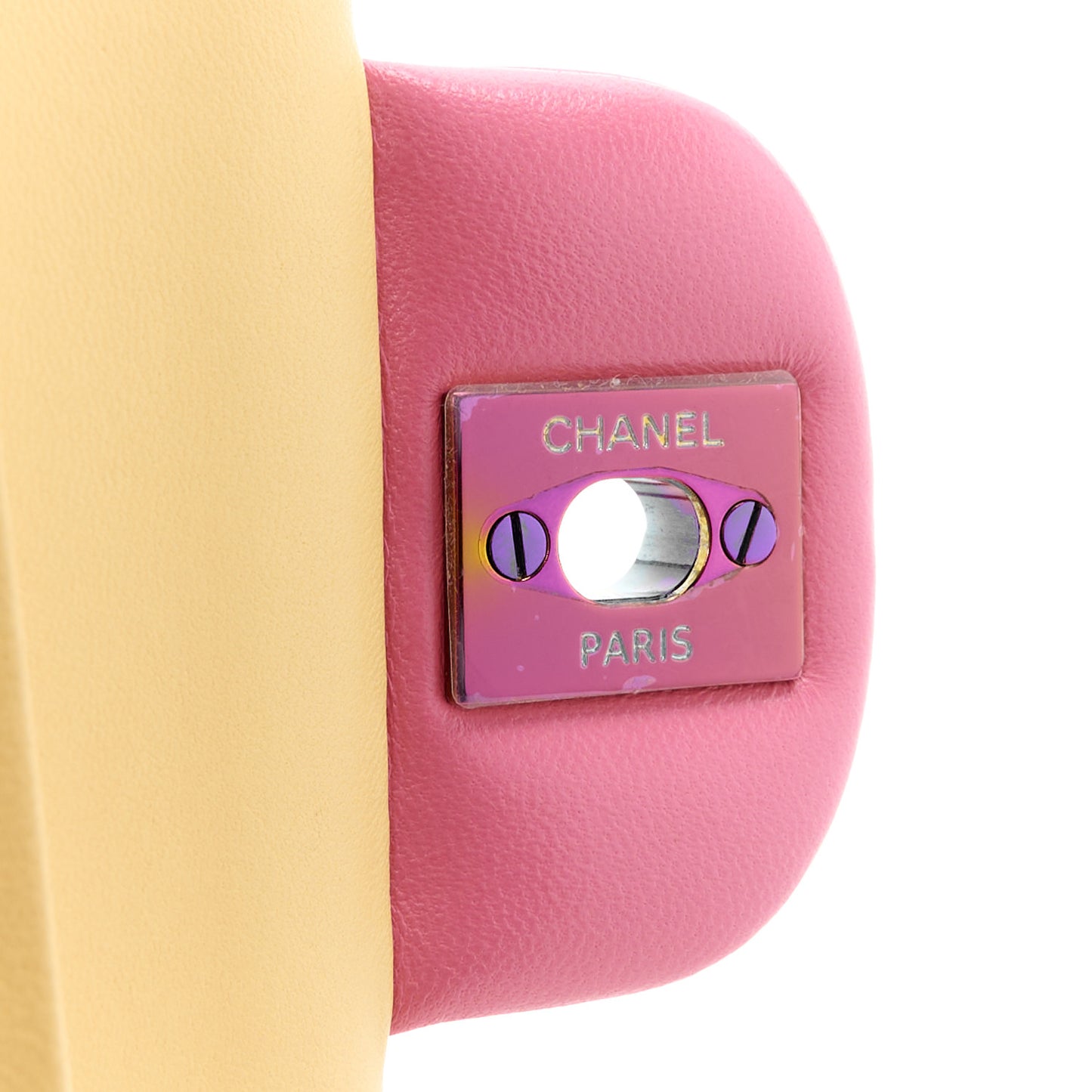 Lambskin Quilted Small Double Flap Pink Yellow