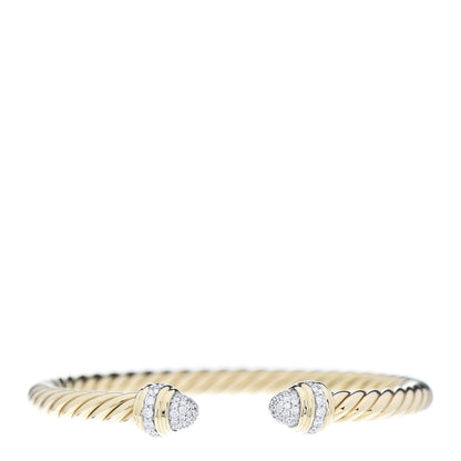 David Yurman 18K Yellow Gold Pave Diamond 5mm Cable Bracelet 1 of 6