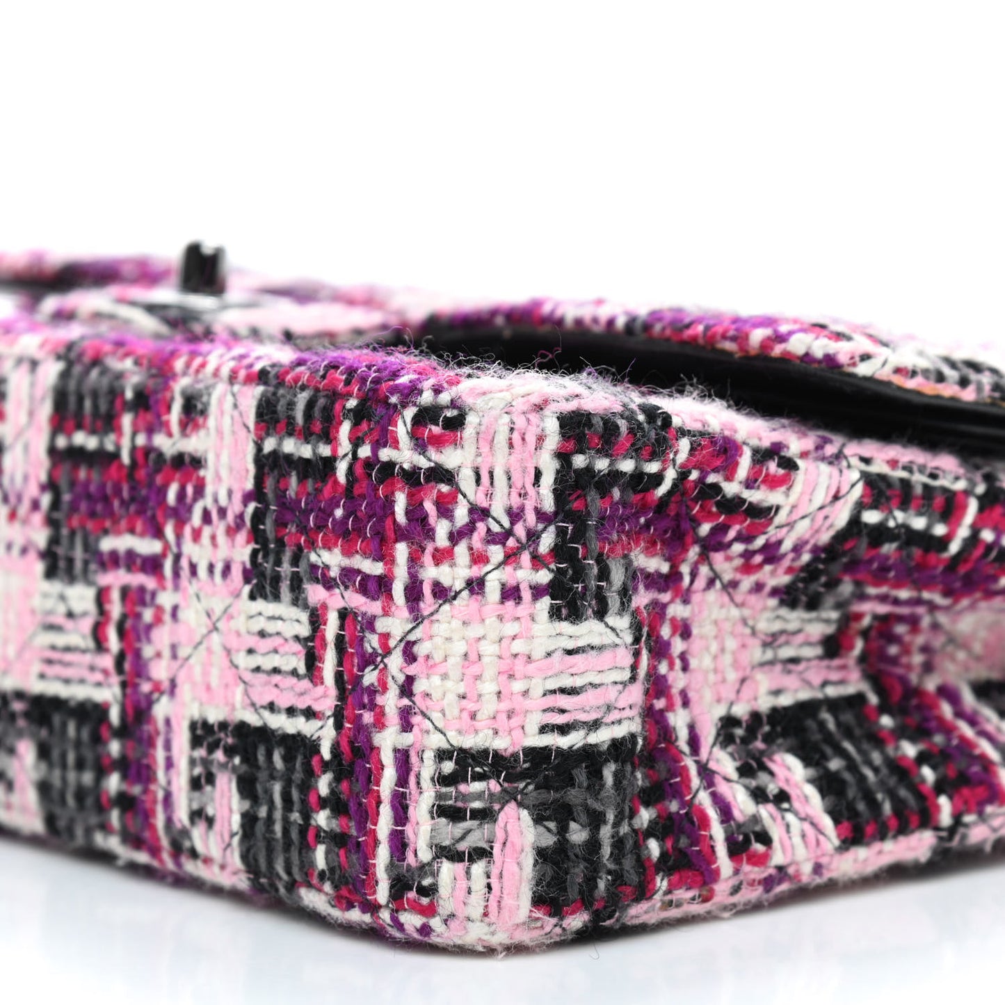 Tweed Quilted Medium Double Flap Pink Black