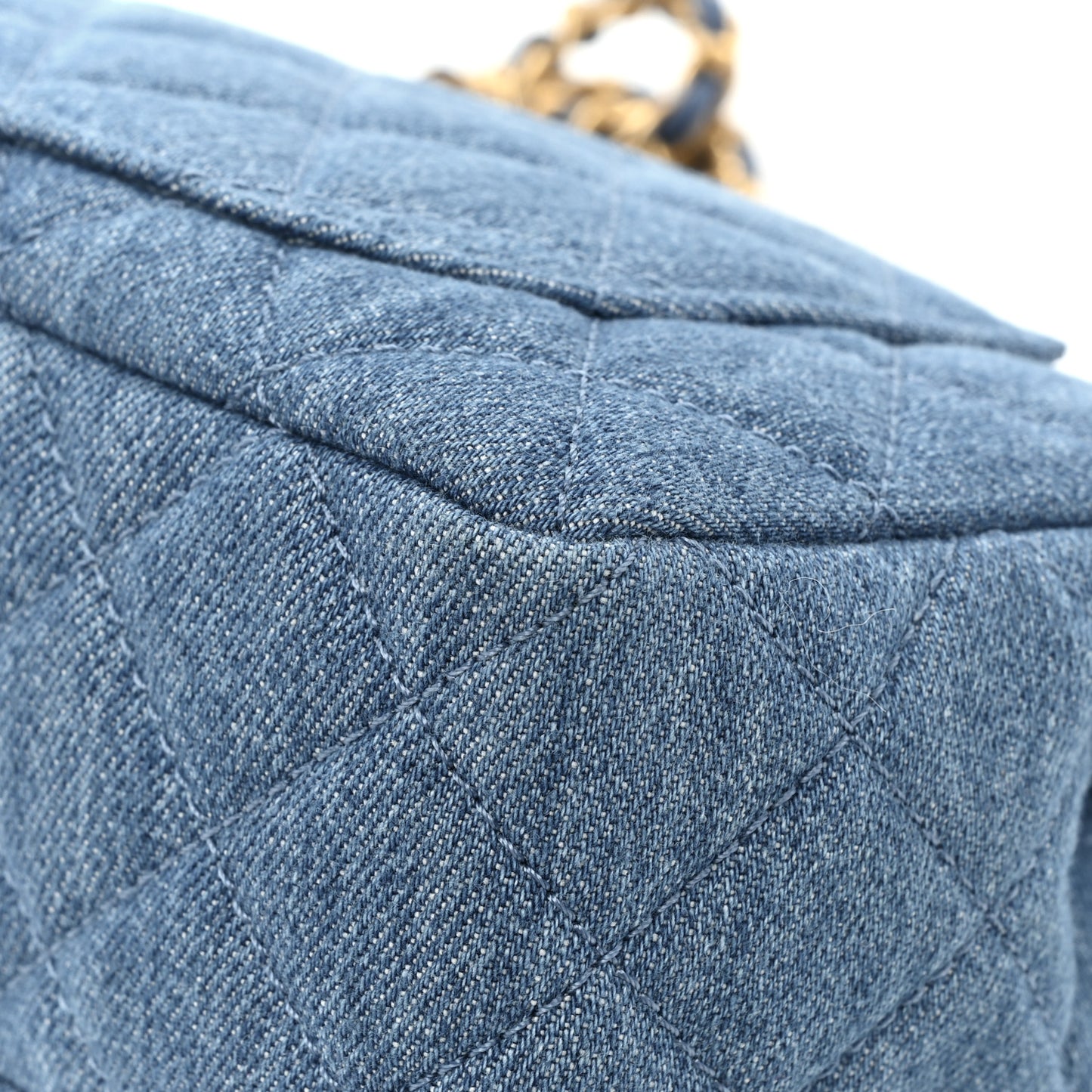 Denim Quilted Mini Pearl Crush Rectangular Flap Blue