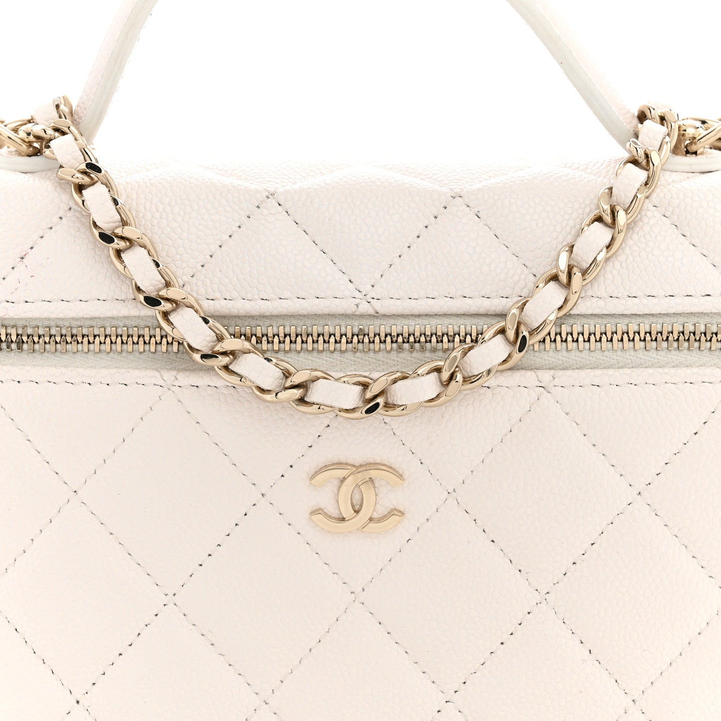 Caviar Quilted Top Handle Slim Vanity With Chain White