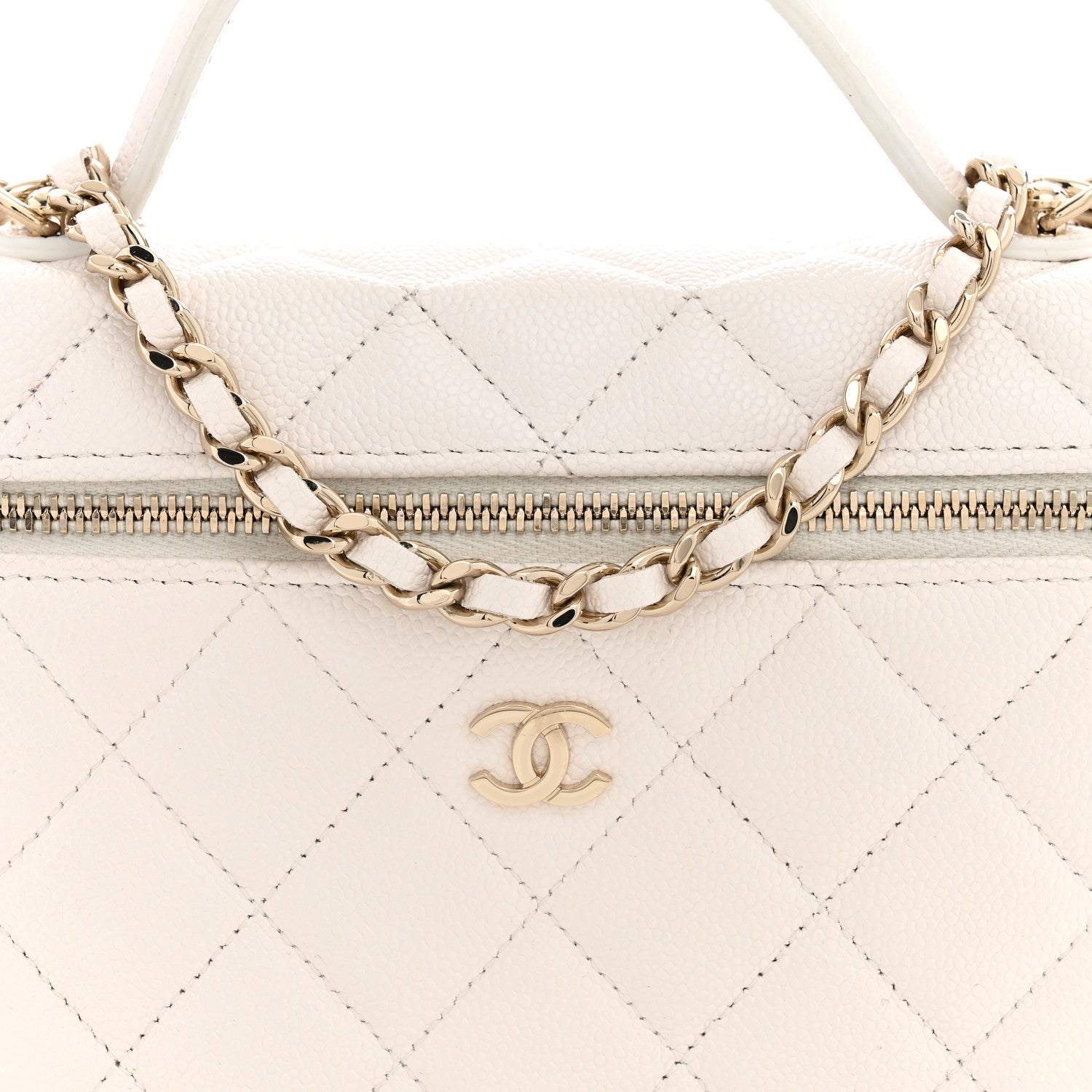 Chanel Caviar Quilted Top Handle Slim Vanity With Chain White 7 of 10