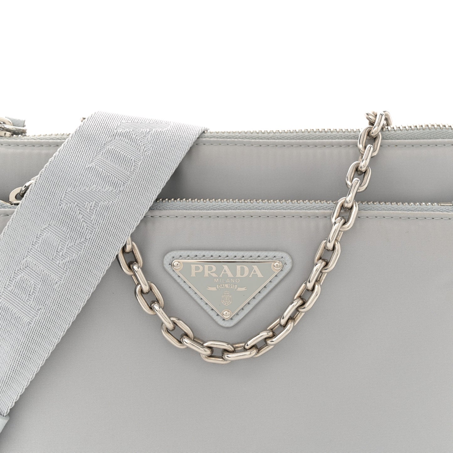 Re-Nylon Saffiano Double Pouch Shoulder Bag Fiordaliso
