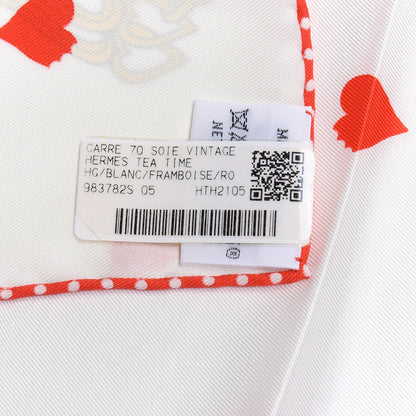 Hermes Silk Tea Time Scarf 70 White Framboise Rouge 5 of 5