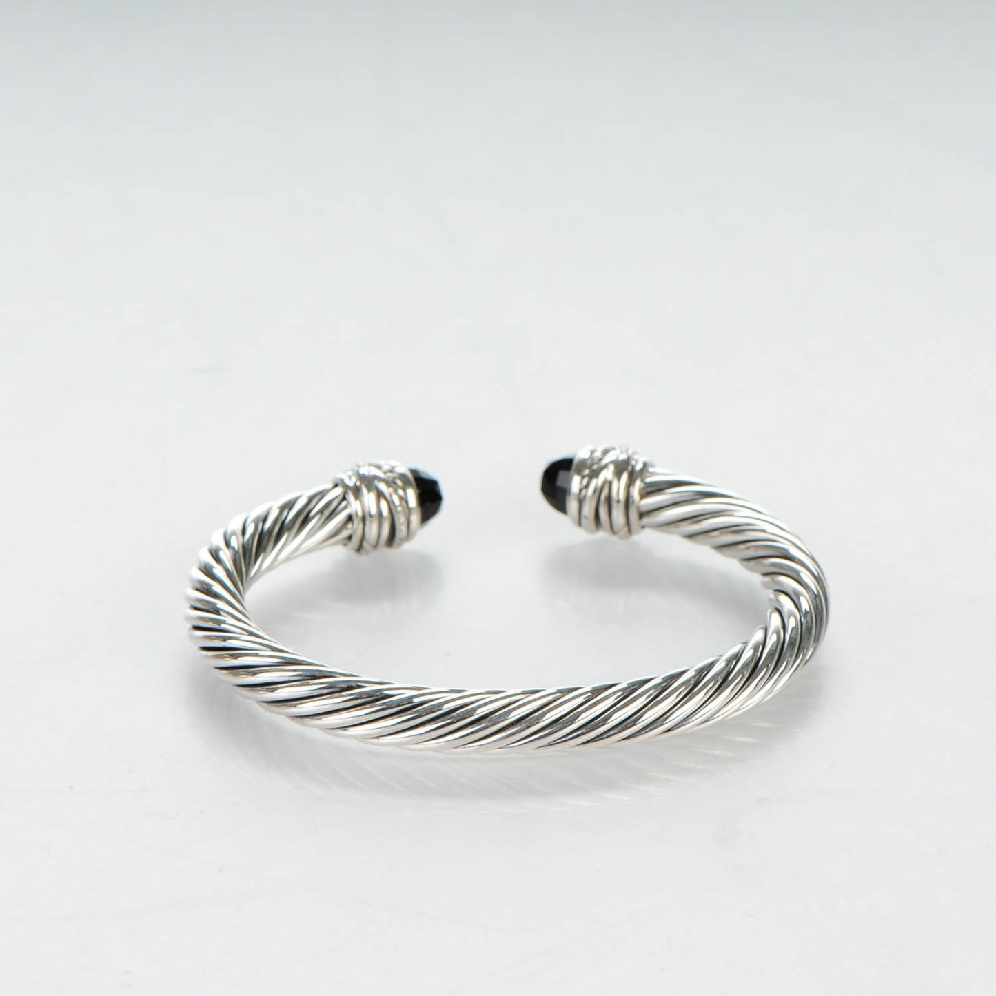 Sterling Silver Diamond Black Onyx 7mm Cable Classics Crossover Bracelet