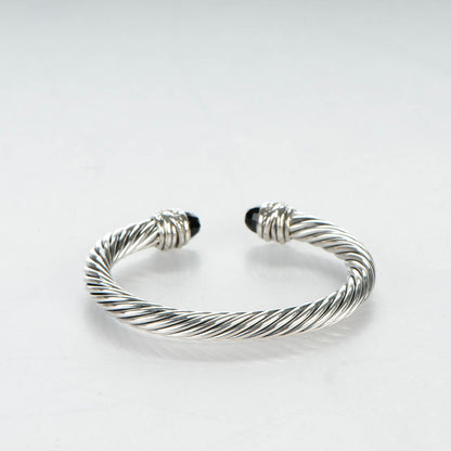 David Yurman Sterling Silver Diamond Black Onyx 7mm Cable Classics Crossover Bracelet 3 of 5