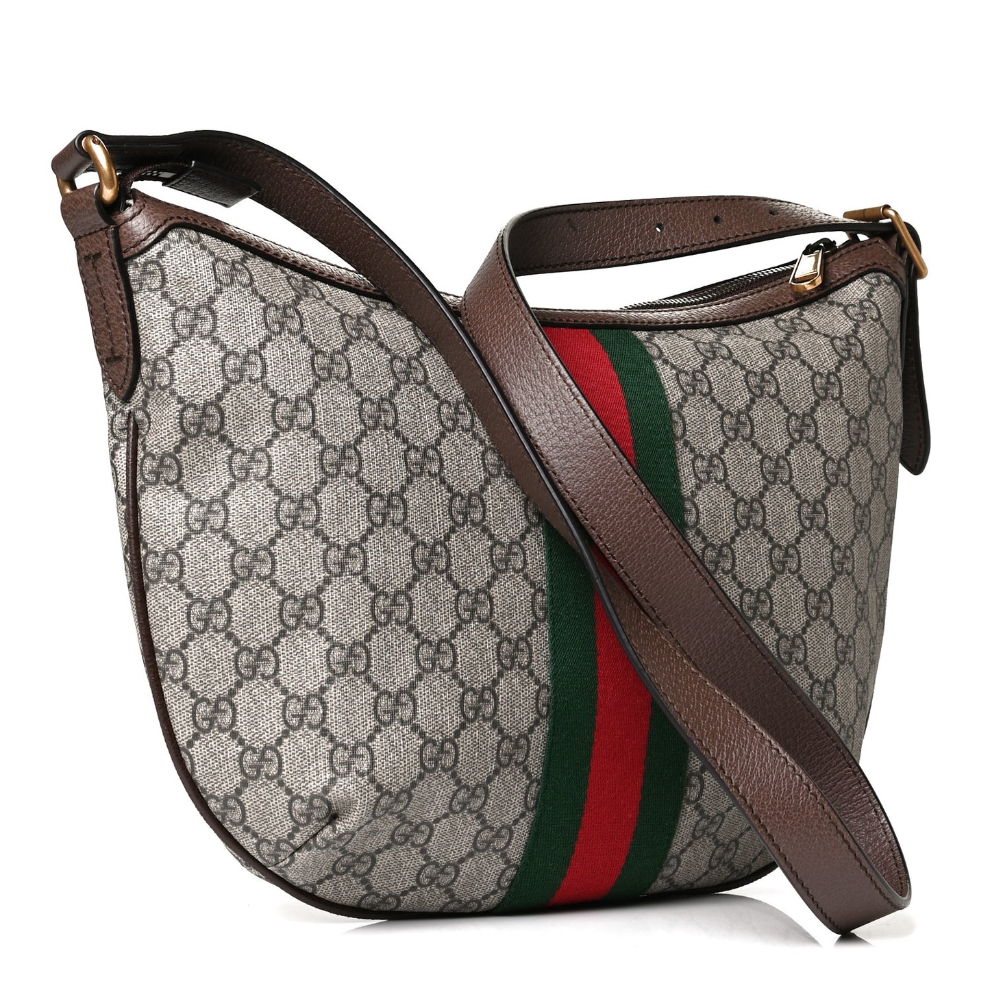 GG Supreme Monogram Web Small Ophidia Half Moon Hobo Brown