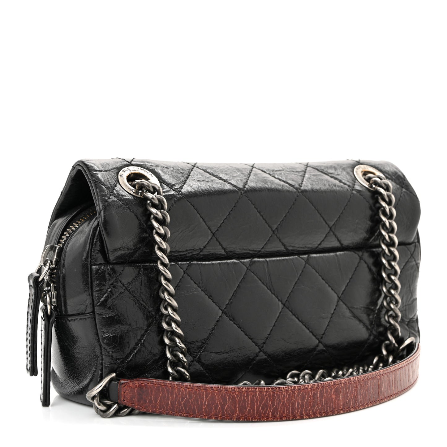Glazed Calfskin Quilted Small Duo Color Flap Black